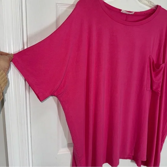 Zenana Outfitters Pink Short Sleeve Relaxed Boxy Oversized Stretch Tee size S - Picture 6 of 7